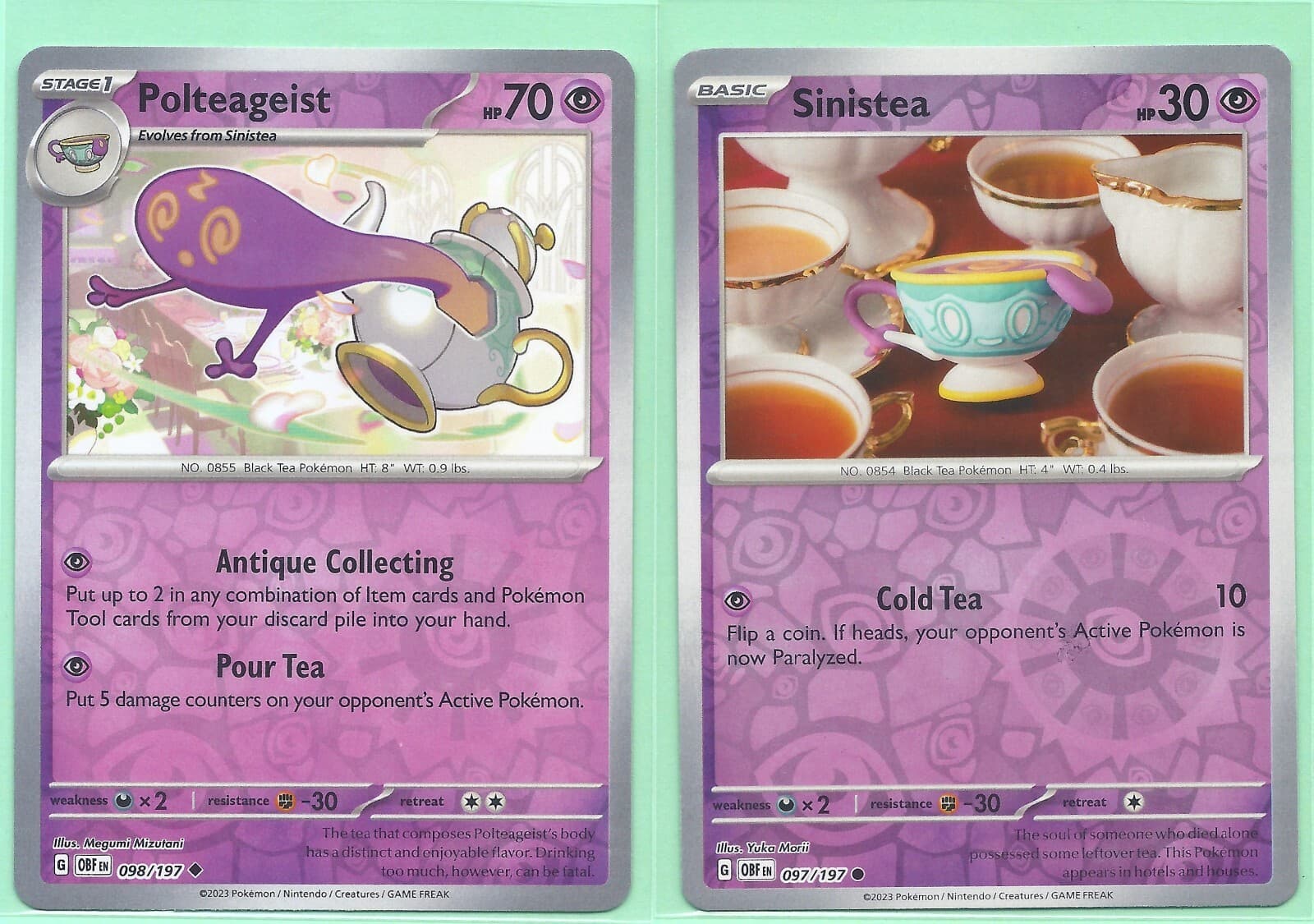 2 EVOLUTION OBSIDIAN FLAMES POKEMON-POLTEAGEIST 98/197+SINISTEA 97/197 REV HOLO