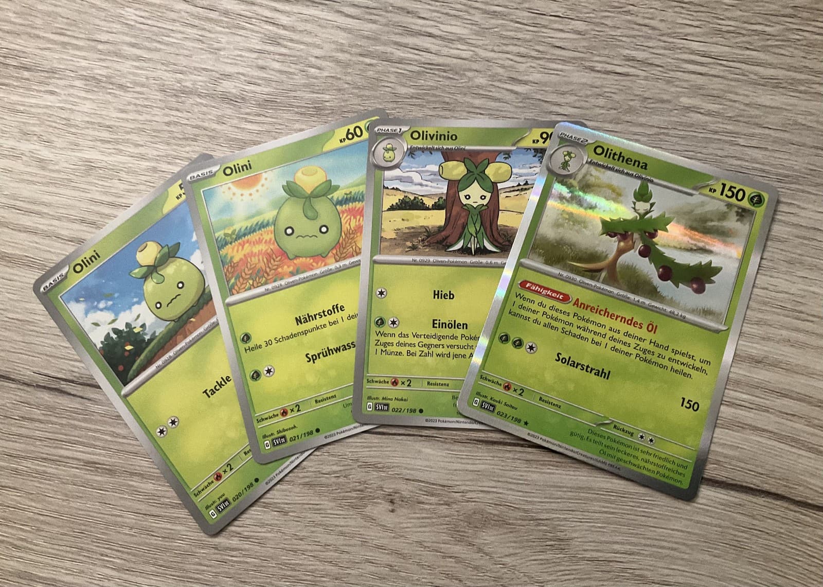 Olini, Olini, Olivinio, Olithena (Pokémon Karmesin und Purpur, SVI 20,21,22,23)