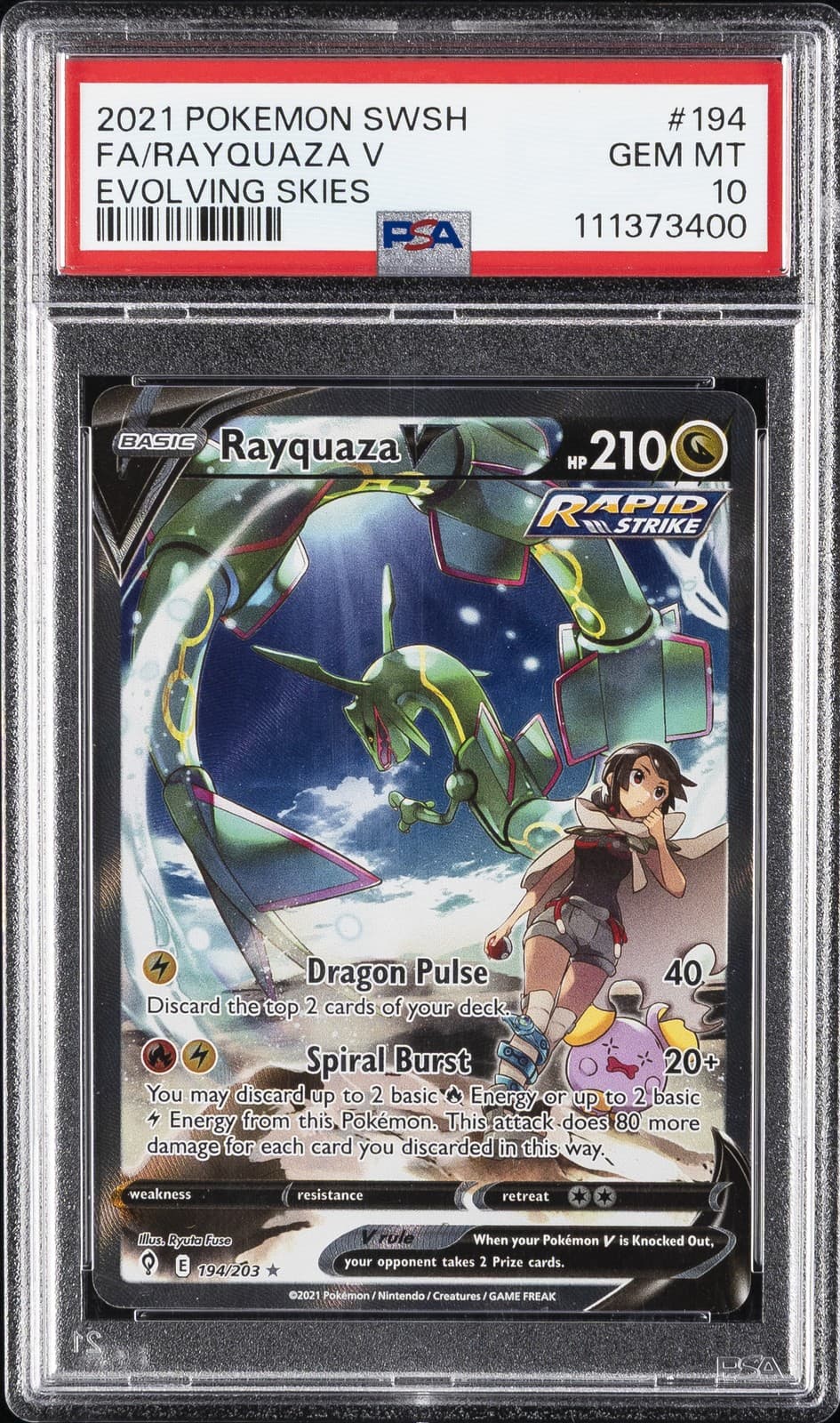 2021 POKEMON SWORD & SHIELD EVOLVING SKIES #194 FULL ART/RAYQUAZA V PSA 10