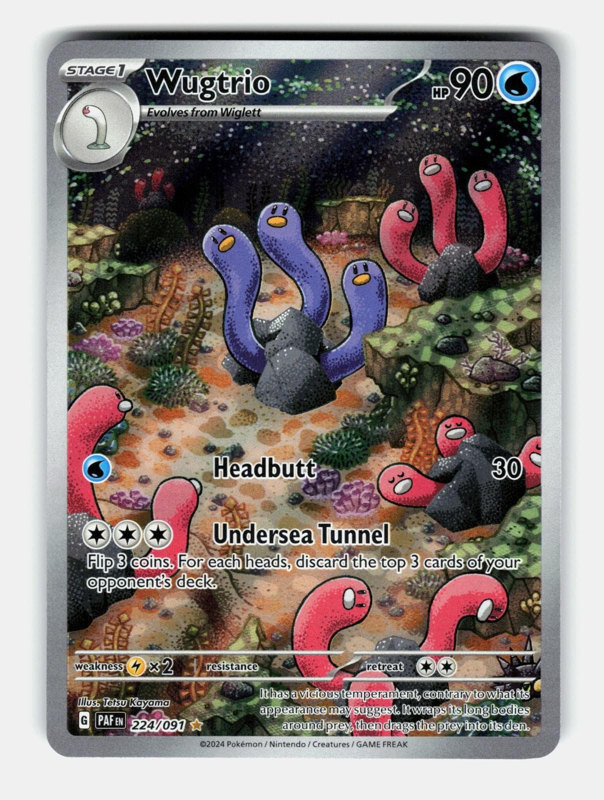 Wugtrio 224/091 Illustration Rare Paldean Fates Pokemon Holo Near Mint