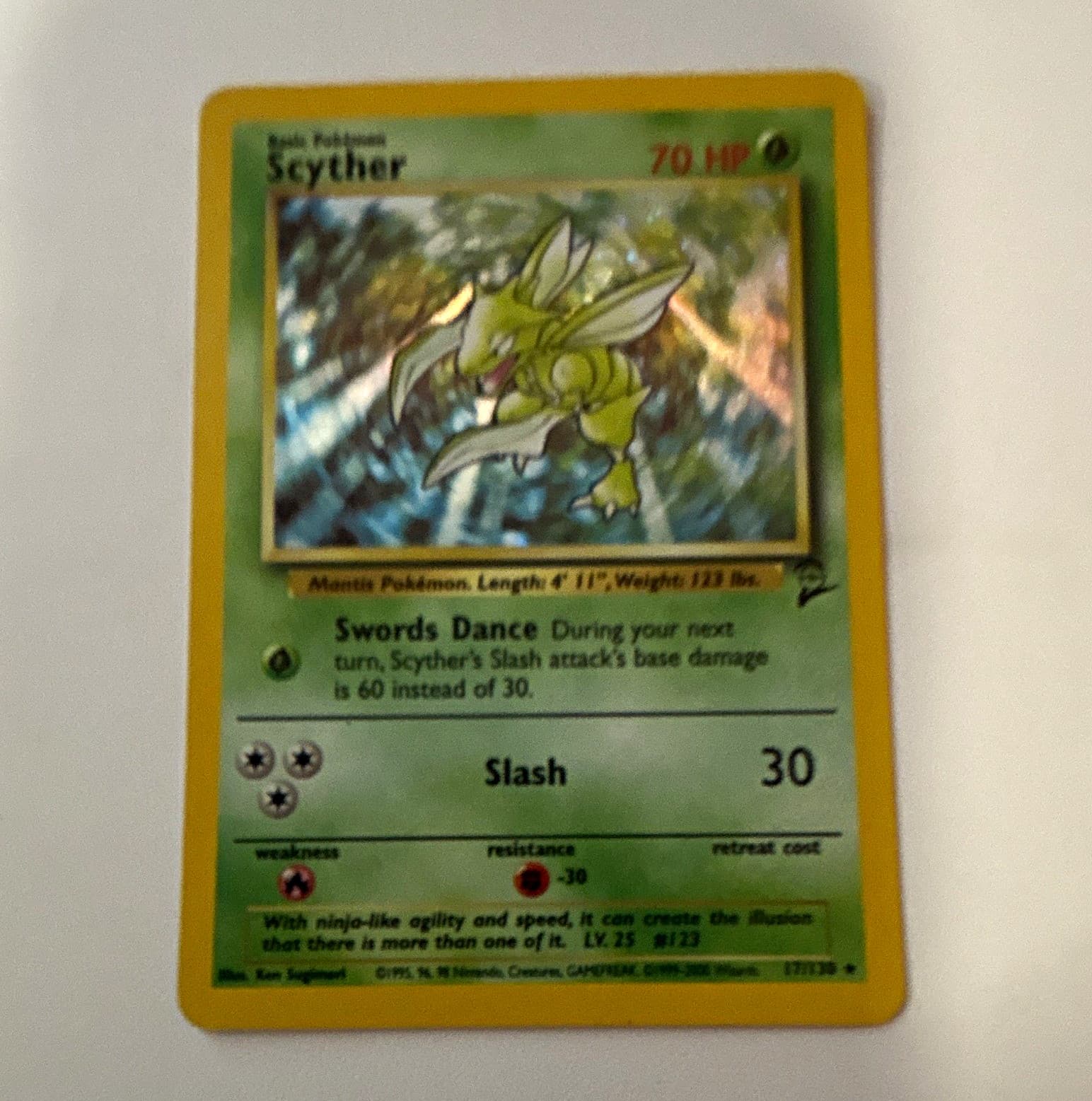 WotC Scyther 17/130 Base Set 2 Regular 70 HP Ken Sugimori Pokemon Card