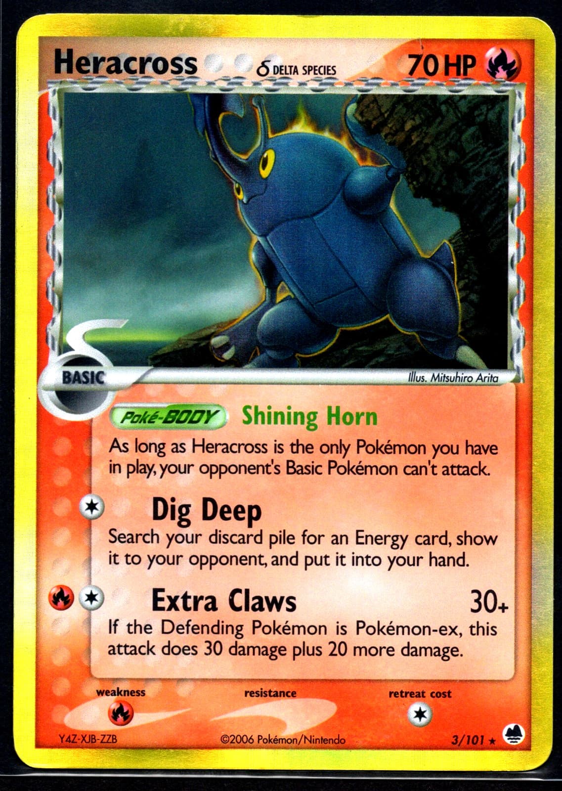 Pokemon Heracross Delta Species 3/101 EX Dragon Frontiers Holo Rare TCG MP