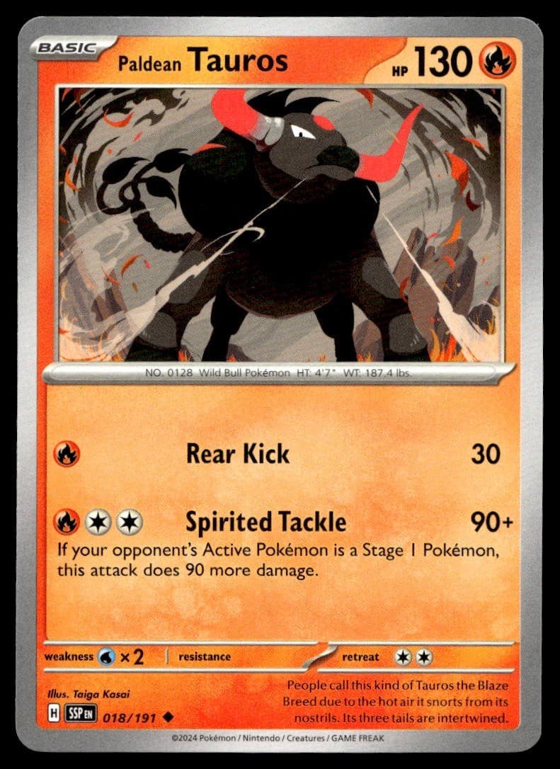 Paldean Tauros 18/191 Pokemon Card Surging Sparks Uncommon 130 HP LP Y2