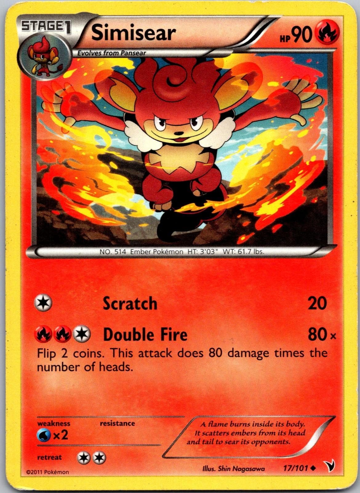 Simisear 17/101 Uncommon Noble Victories Pokemon Moderately Played