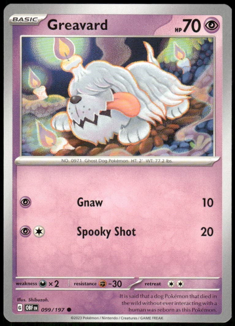 Pokemon Obsidian Flames Greavard 099/197 Common Near Mint