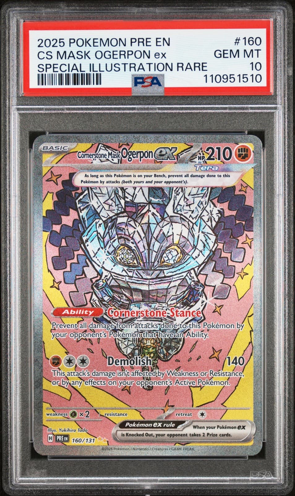 2025 POKEMON PRE EN-PRISMATIC EVOLUTIONS #160 CORNERSTONE MASK OGERPON EX PSA 10
