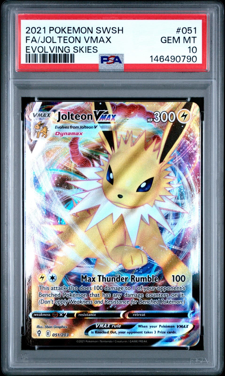 2021 POKEMON SWORD & SHIELD EVOLVING SKIES #051 FULL ART/JOLTEON VMAX PSA 10