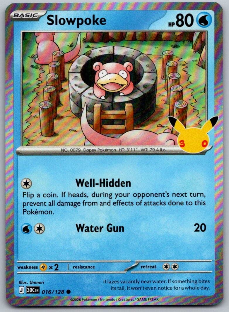 Slowpoke 30th Celebration 016/128 Common Holo Pokémon — English Near Mint