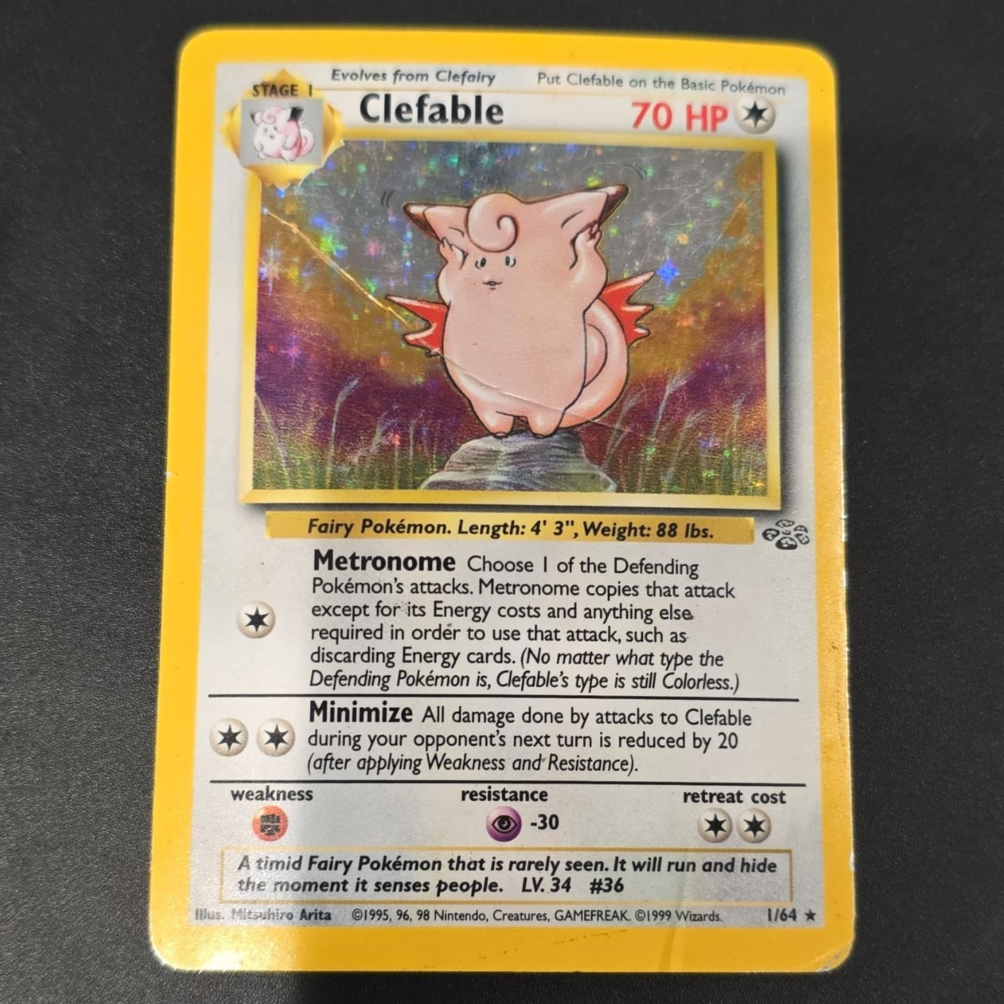 Pokémon Clefable Jungle 1/64 Holo Rare Unlimited 70 HP English 1999 Wizards
