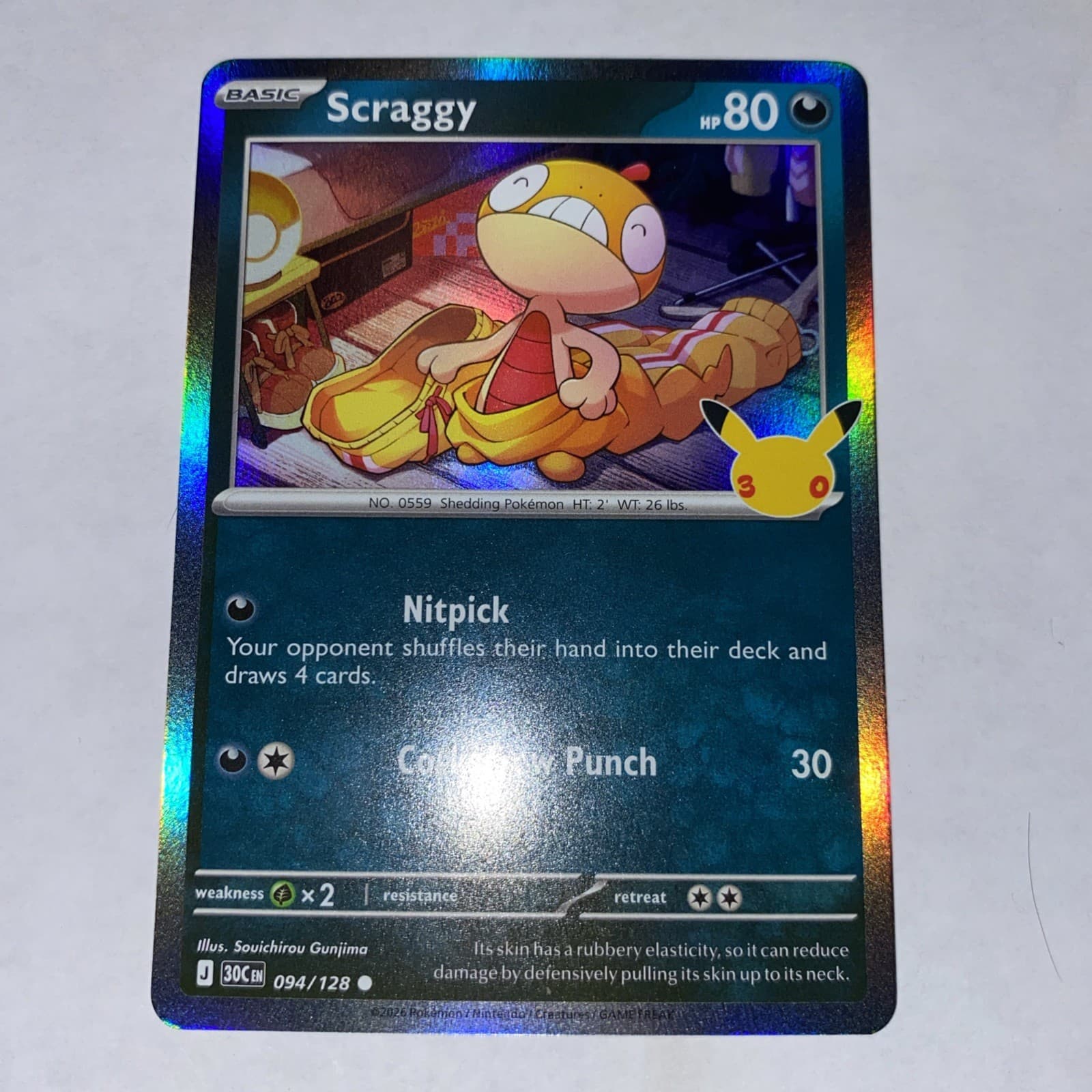 Pokemon 30th Celebration Scraggy Holo Common Card 094/128 NM