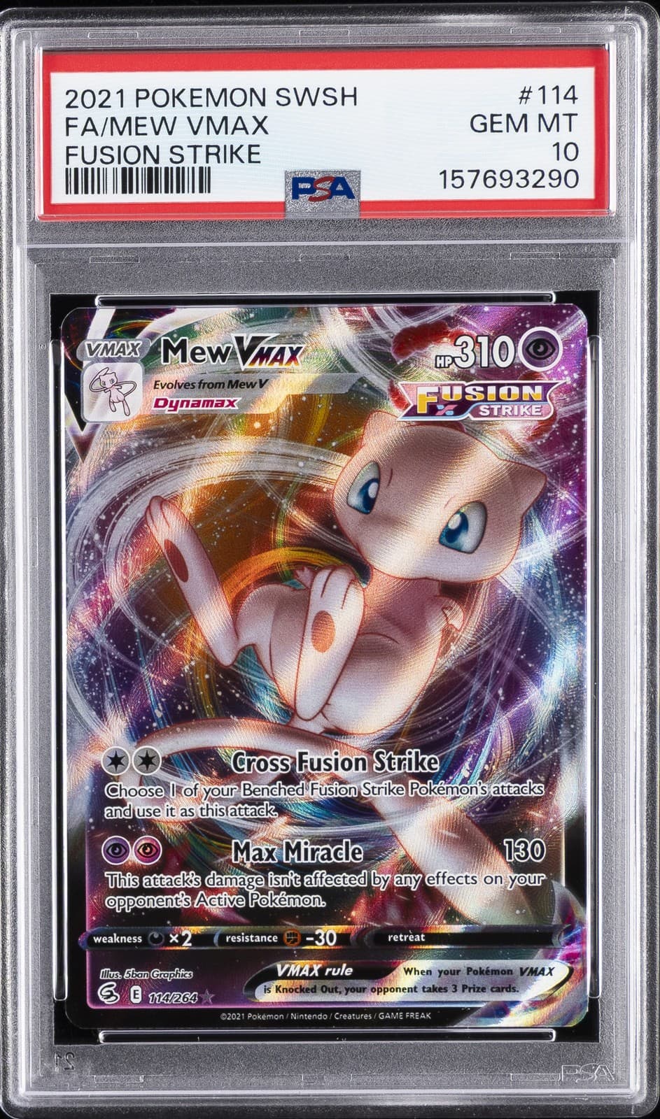 2021 POKEMON SWORD & SHIELD FUSION STRIKE #114 FULL ART/MEW VMAX PSA 10