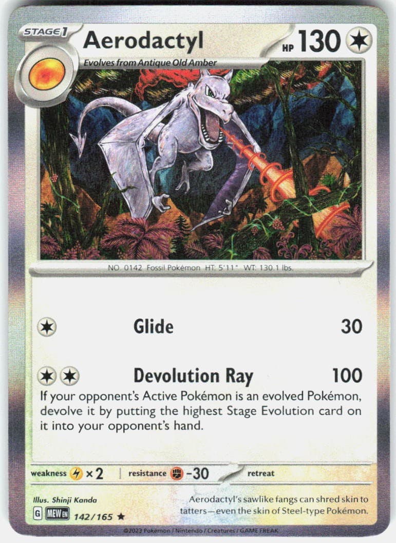 Aerodactyl 142/165 Rare 151 Pokemon Holo Near Mint
