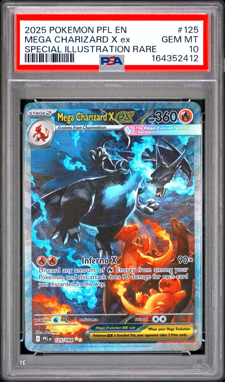 2025 POKEMON PFL EN-PHANTASMAL FLAMES #125 MEGA CHARIZARD X EX PSA 10