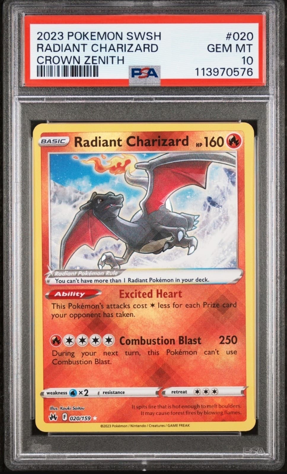 Pokemon Radiant Charizard 020/159 Crown Zenith Holo Radiant Rare PSA 10
