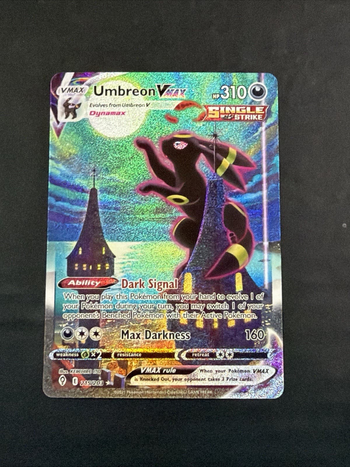 Pokemon SWSH07 Evolving Skies Umbreon VMAX 215/203 Alternate Alt Secret Rare