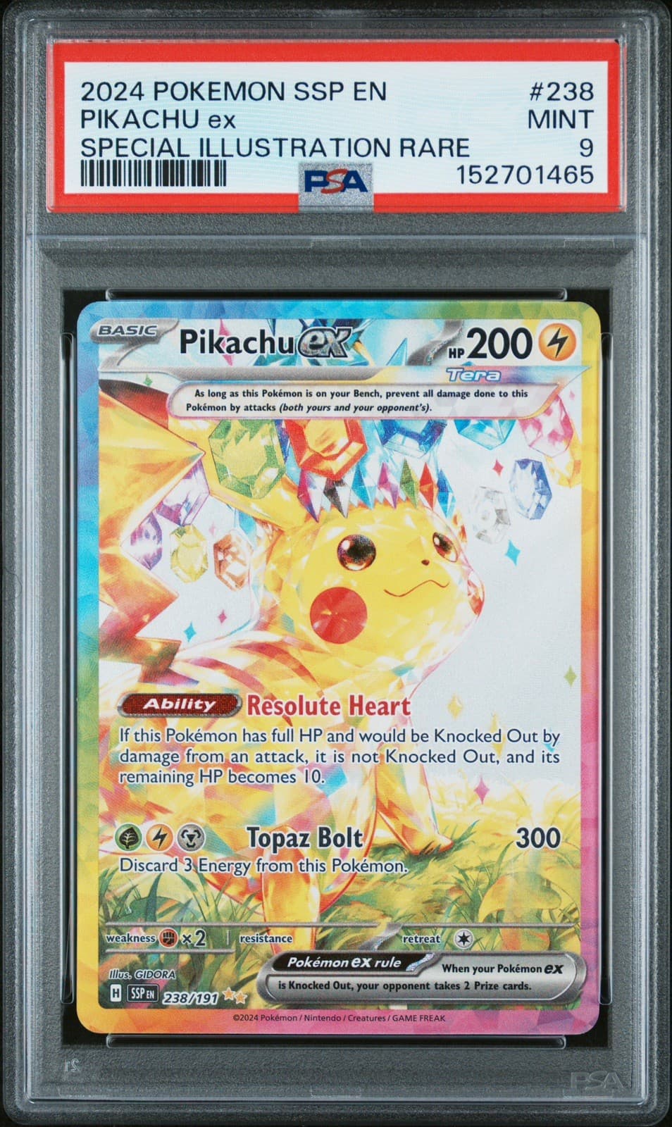 Pokemon TCG Surging Sparks Pikachu EX 238/191 Special Illustration Rare PSA 9