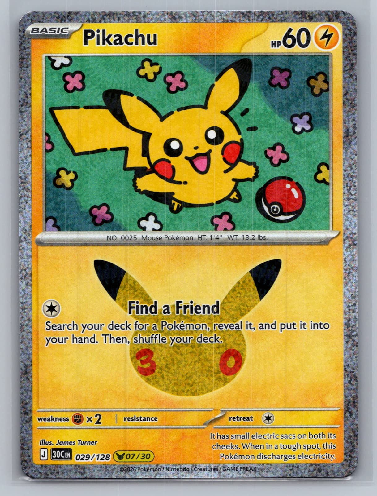 Pikachu #29/128 2026 30th Celebration Pokemon TCG