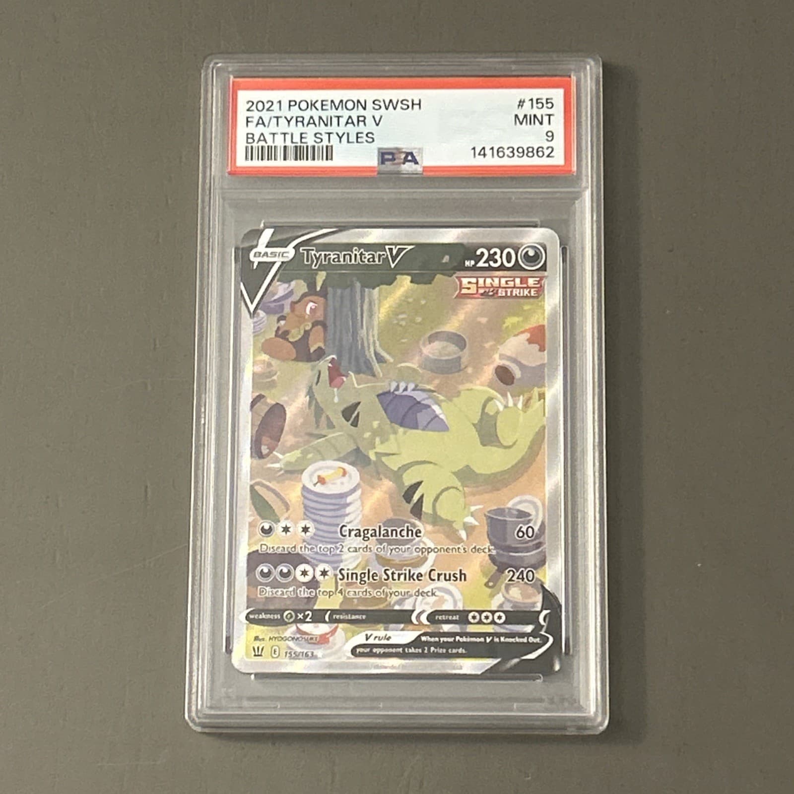 Pokemon TCG: Tyranitar V Full Art 155/163 Swsh05: Battle Styles Holo PSA 9