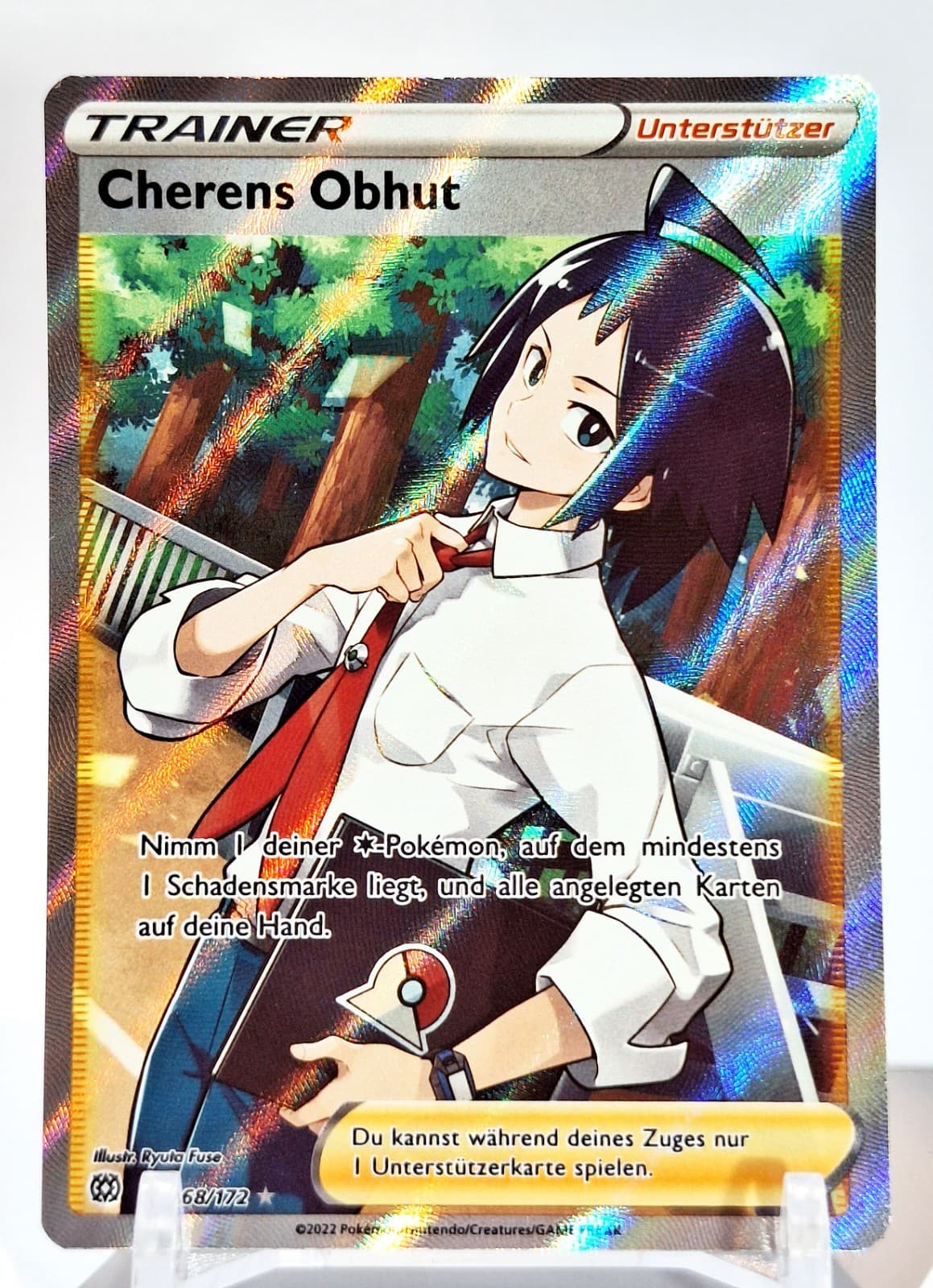 Pokemon Karte Cherens Obhut 168/172 Strahlende Sterne Fullart Trainer Holo NM