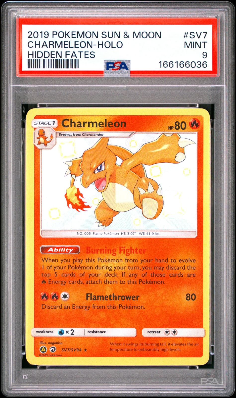 2019 Pokemon Sun & Moon Hidden Fates Charmeleon PSA 9 #SV7