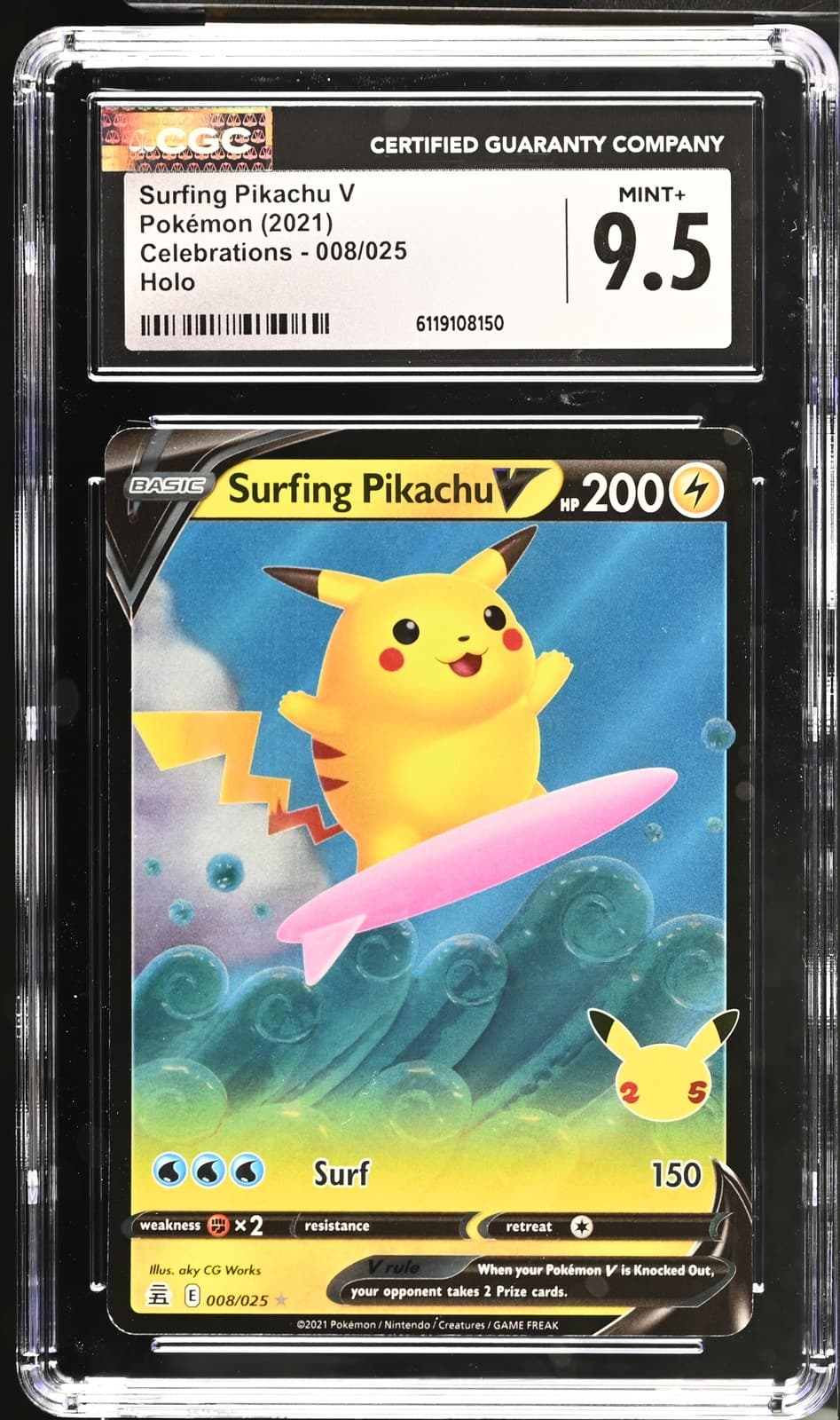 2021 Pokemon Surfing Pikachu V 008/025 Celebrations English CGC 9.5