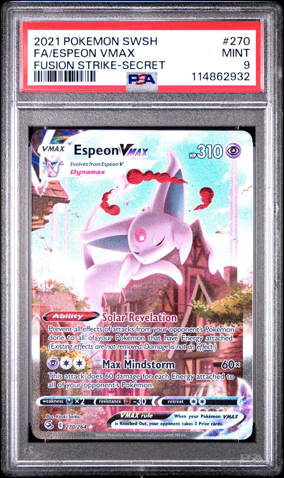 2021 Pokemon Sword & Shield Fusion Strike Espeon VMAX 270/264 FA PSA 9 Secret