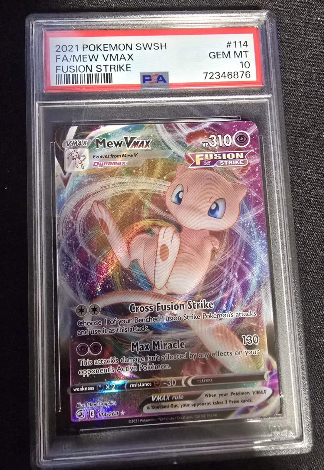 2021 Pokemon SWSH08 Fusion Strike Mew VMAX 114/264 Full Art Holo PSA 10