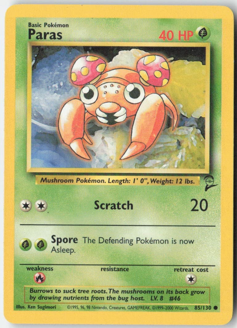 Paras 85/130 Common Base Set 2 Pokemon Moderately Played