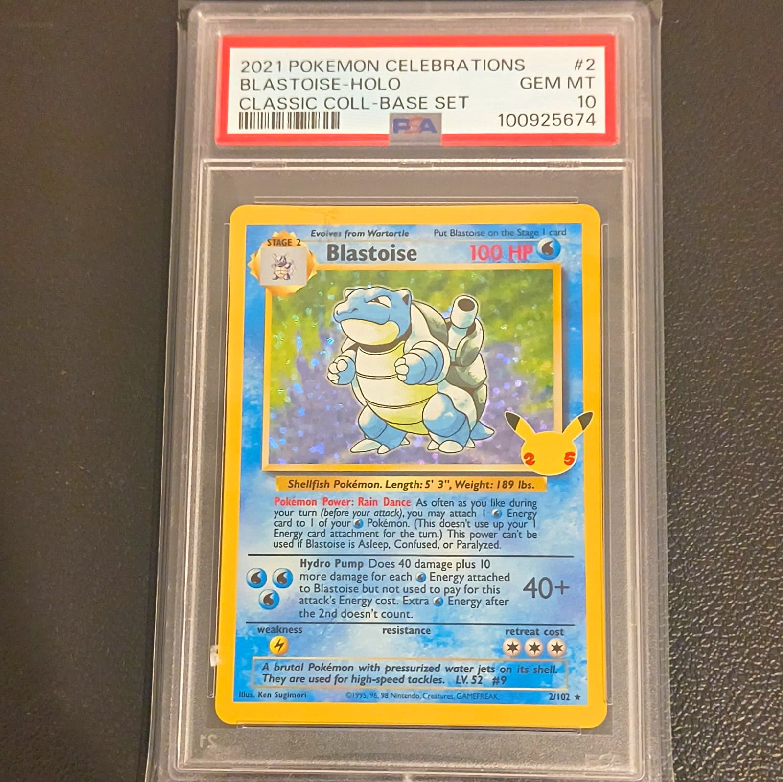 Pokemon Blastoise 2/102 Celebrations Classic Collection Holo EN 2021 PSA 10
