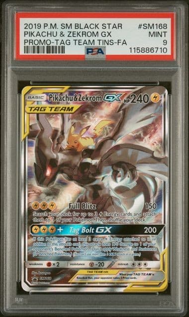 Pokemon Pikachu & Zekrom GX Tag Team Tin Promo #SM168 PSA 9 Mint