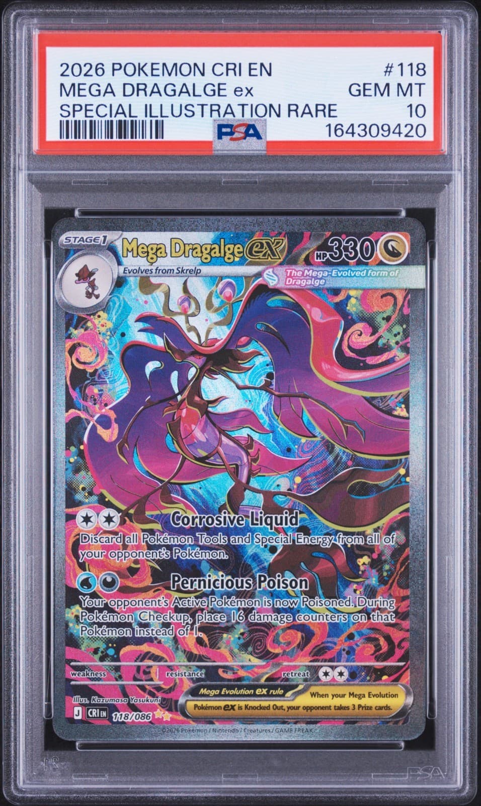 2026 POKEMON CHAOS RISING SPECIAL ILLUSTRATION RARE #118 MEGA DRAGALGE EX PSA 10