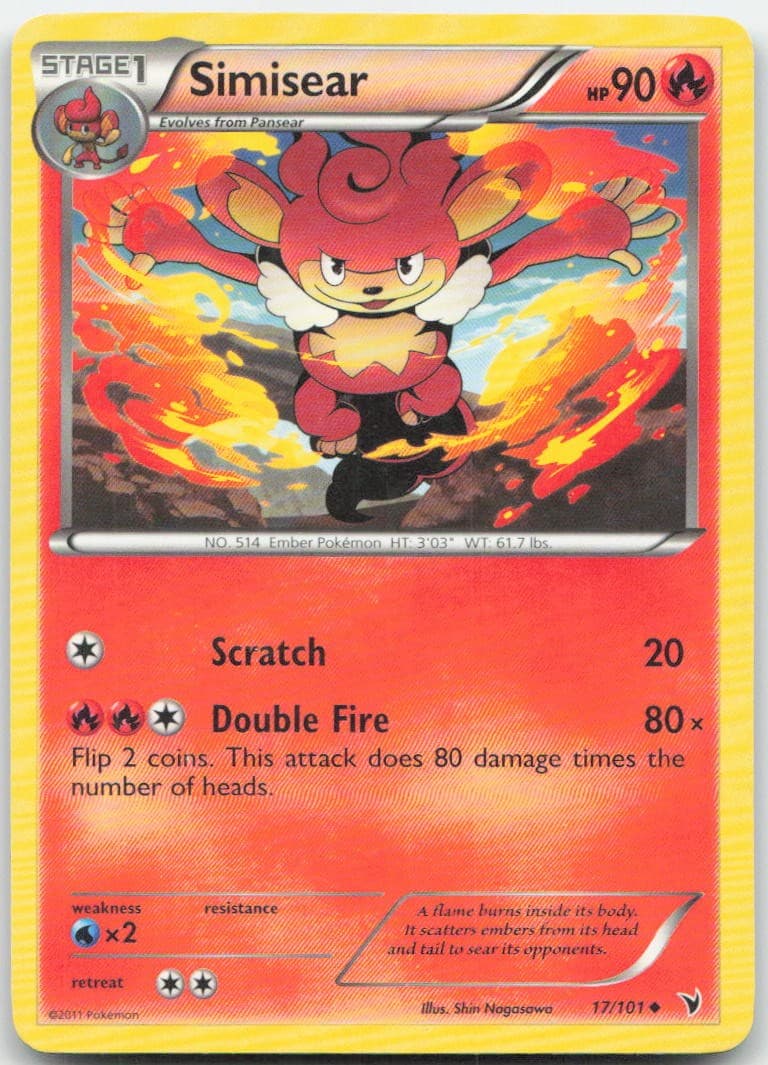 Simisear 17/101 Uncommon Noble Victories Pokemon Moderately Played