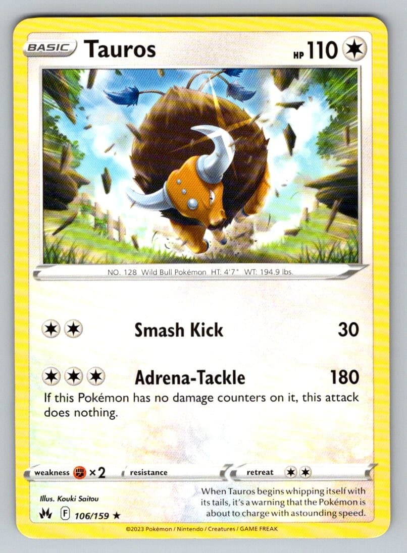 Tauros 106/159 Rare Crown Zenith Pokemon Near Mint