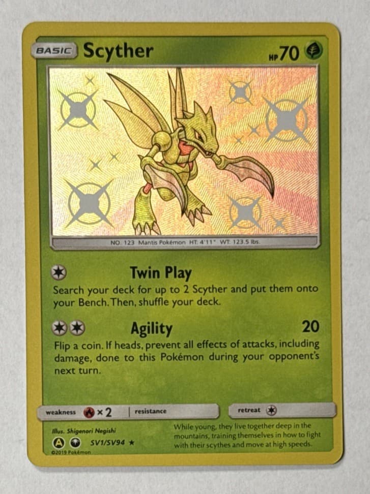 2019 Pokemon TCG Scyther SV1/SV94 Hidden Fates Shiny Vault Holo Rare