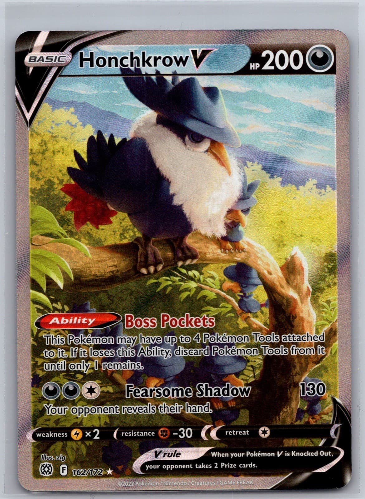 HONCHKROW V 162/172 BRILLIANT STARS UR NM 2022 POKEMON HOLO
