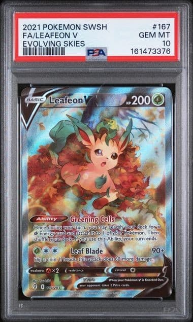 2021 Pokemon Sword & Shield Evolving Skies Leafeon V PSA 10 #167