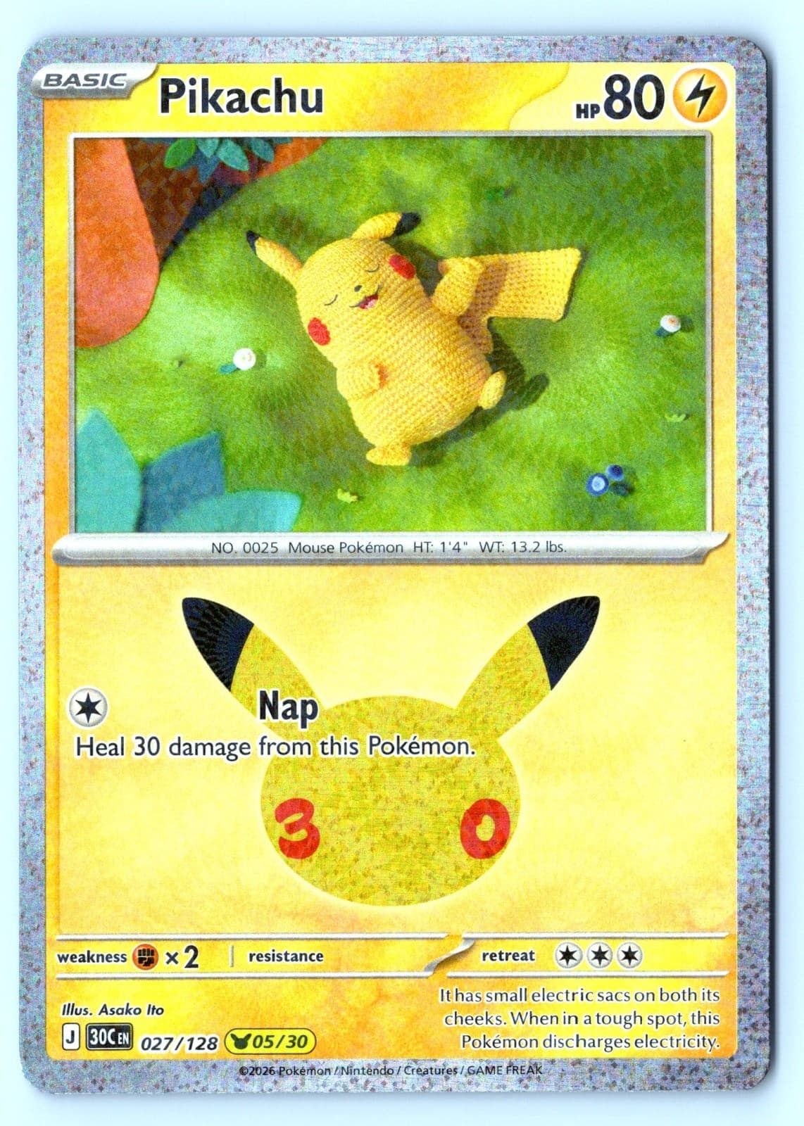 Pikachu 27/128 30th Celebration Holo Pokemon NM