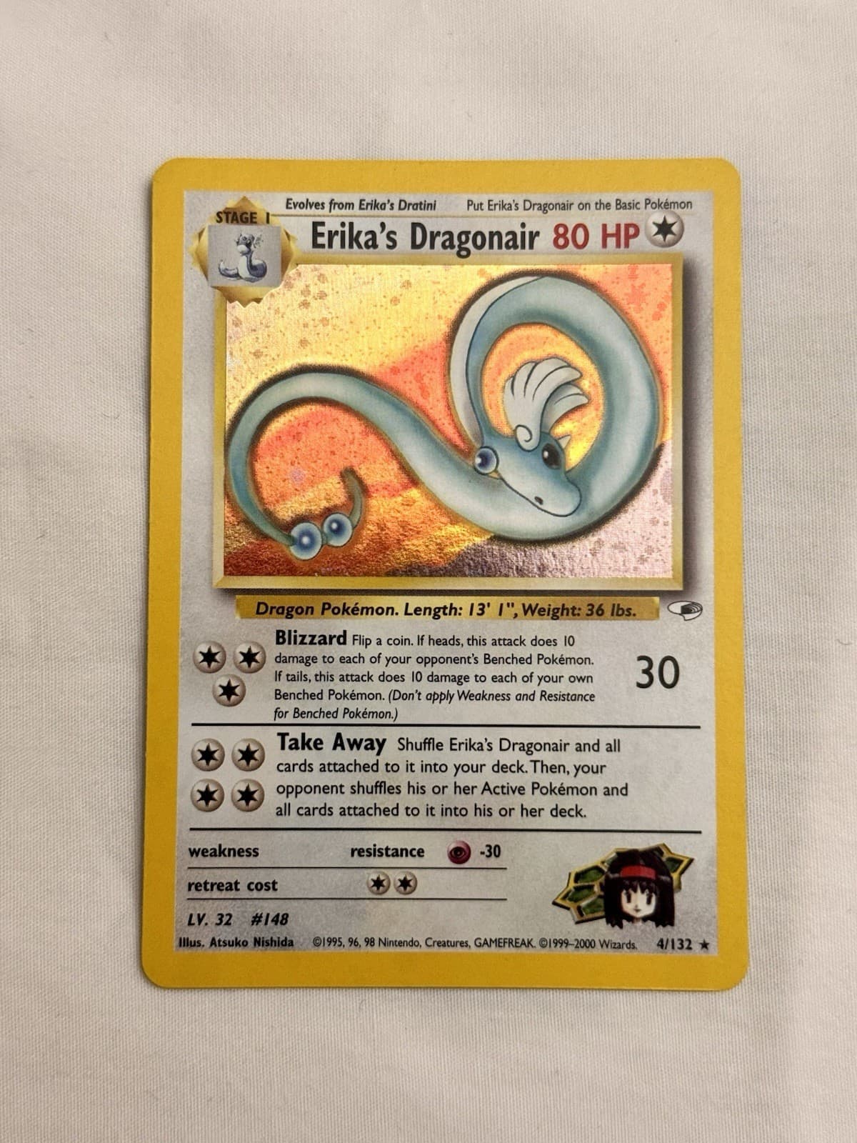 NM - Erika's Dragonair Gym Heroes 4/132 Holo Unlimited Pokemon WOTC SEE PICS!