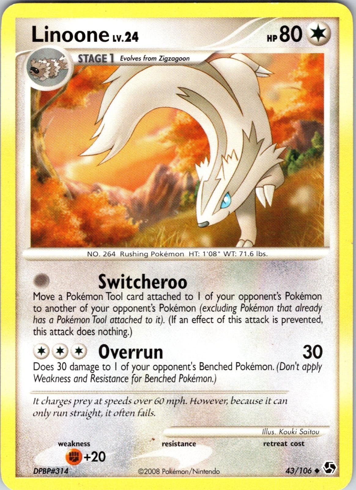 Linoone 43/106 Uncommon Great Encounters Pokemon Lightly Played