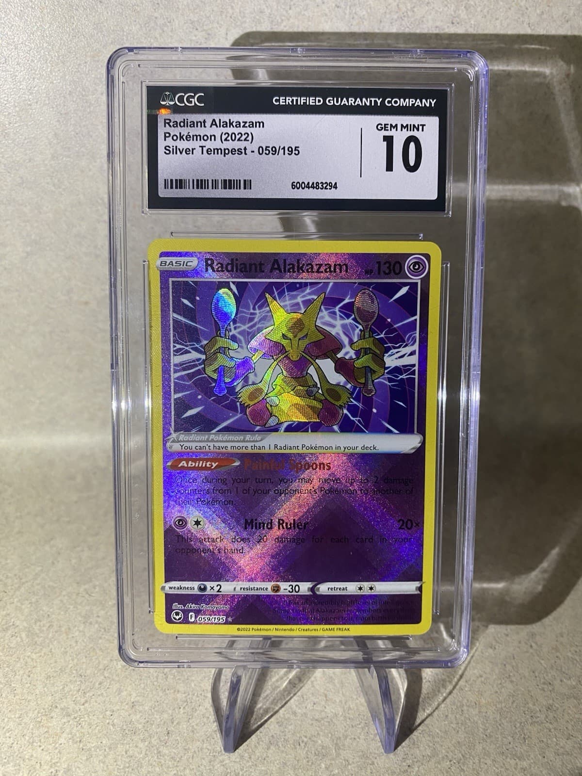 Pokémon 2022 Radiant Alakazam 059/195 Silver Tempest CGC 10