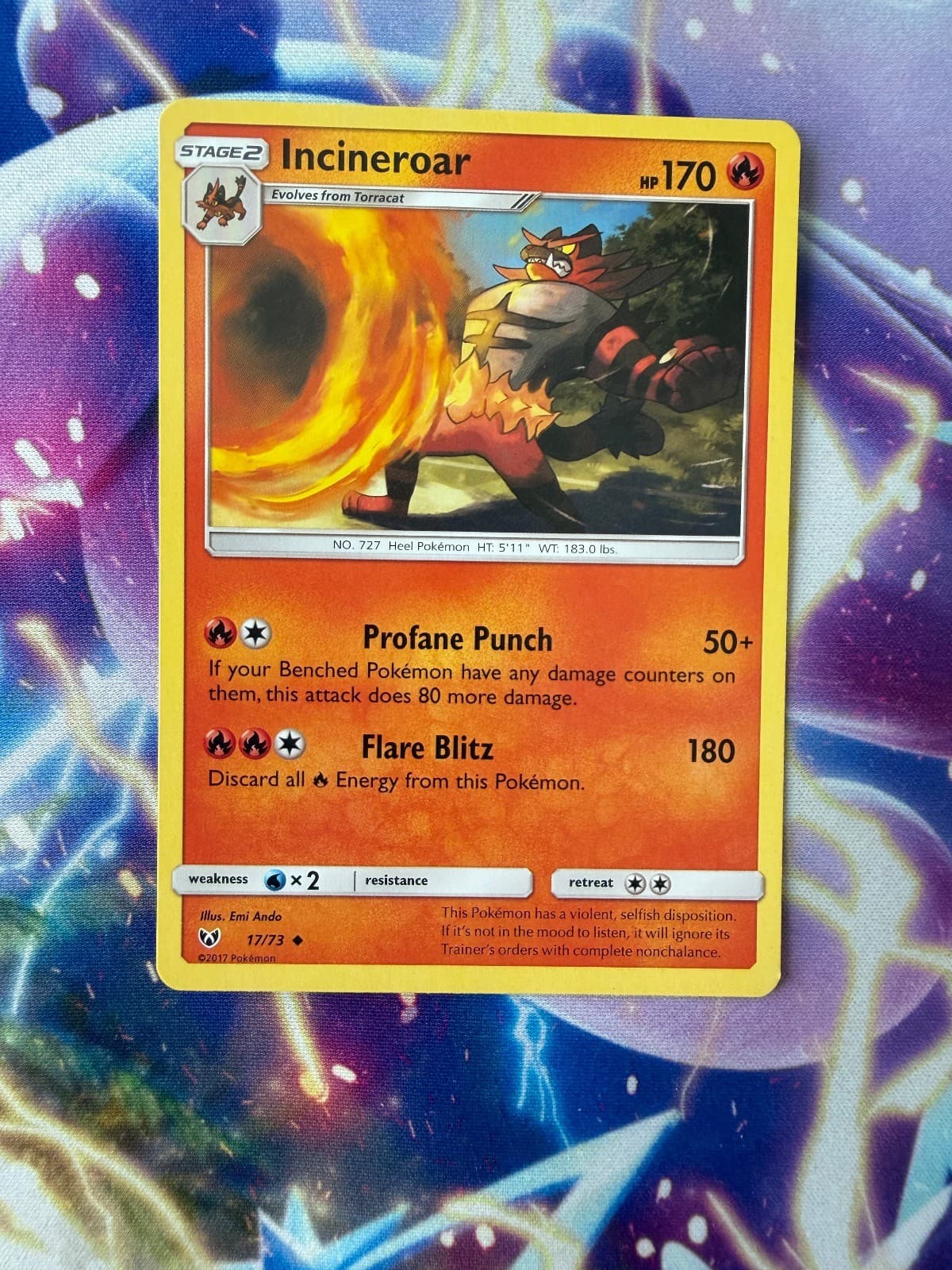 INCINEROAR 17/73 SHINING LEGENDS Uncommon Pokemon