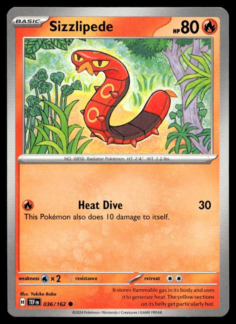 Sizzlipede 36/162 Pokemon Card Temporal Forces Common 80 HP Near Mint VU