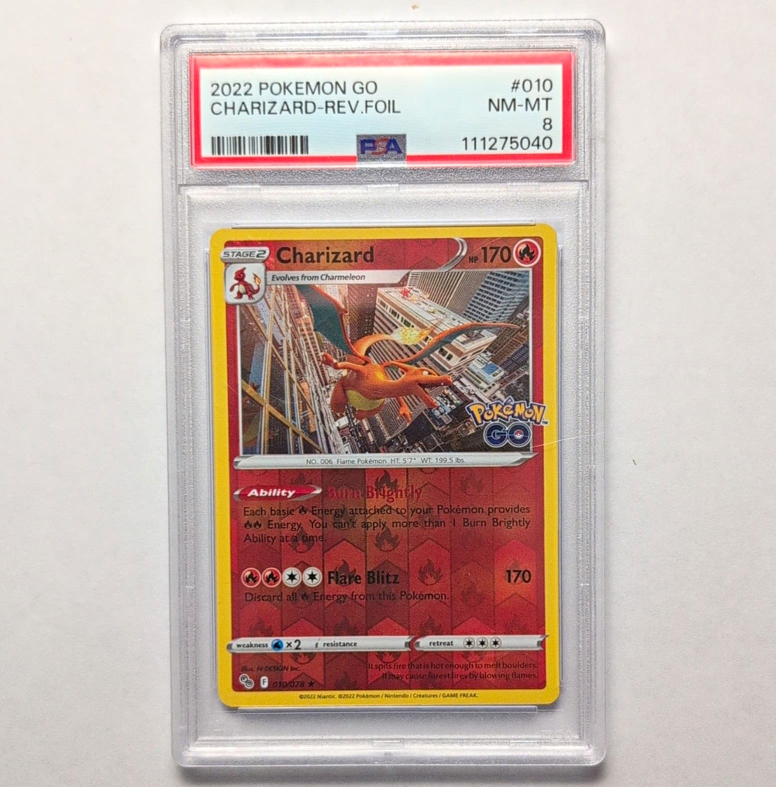 The Pokemon Company Pokemon GO Charizard 010/078 Reverse Holo PSA 8 English