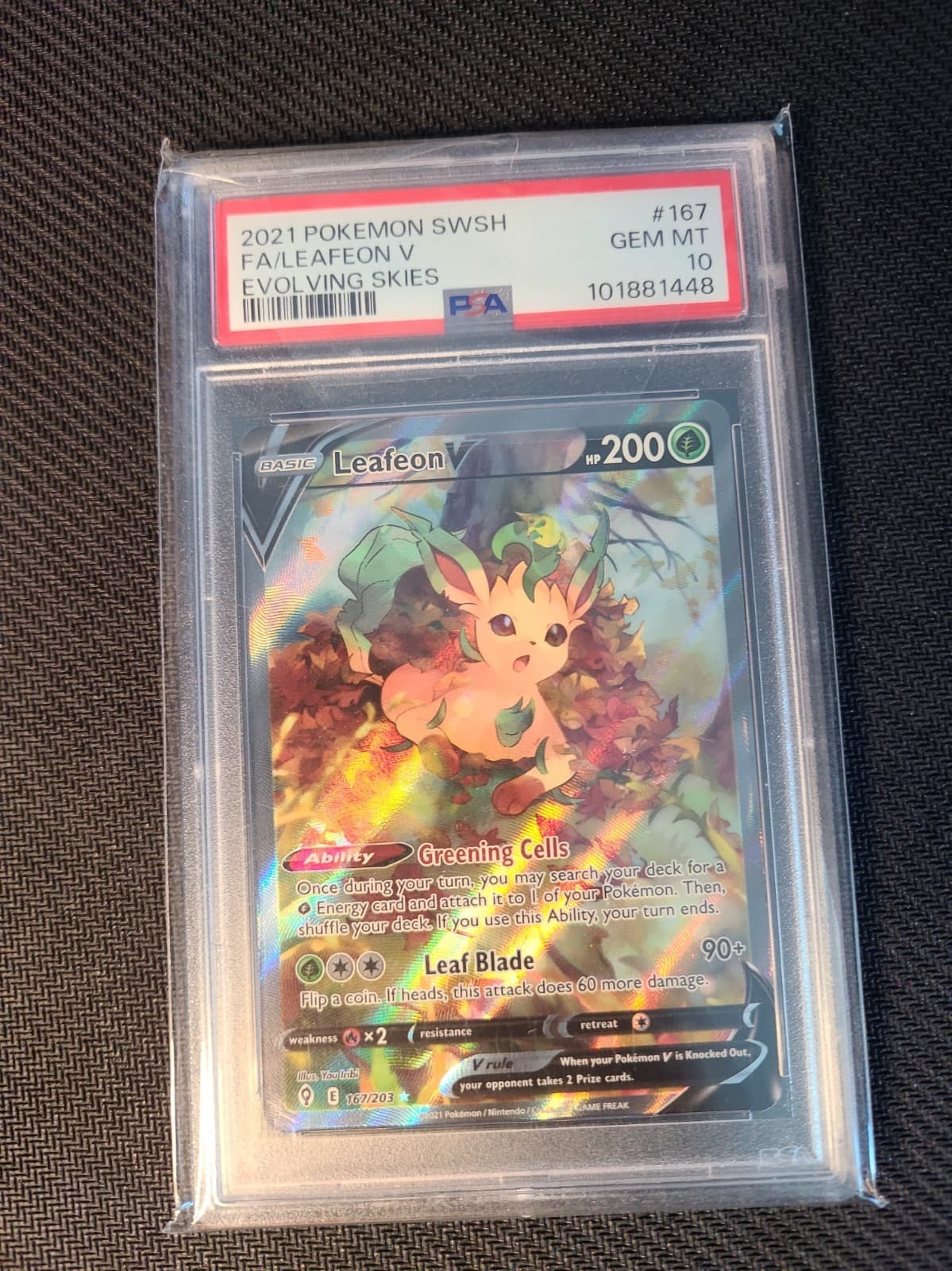 PSA 10 Pokemon 2021 Evolving Skies Leafeon V 167/203 Alternate Art GEM MT