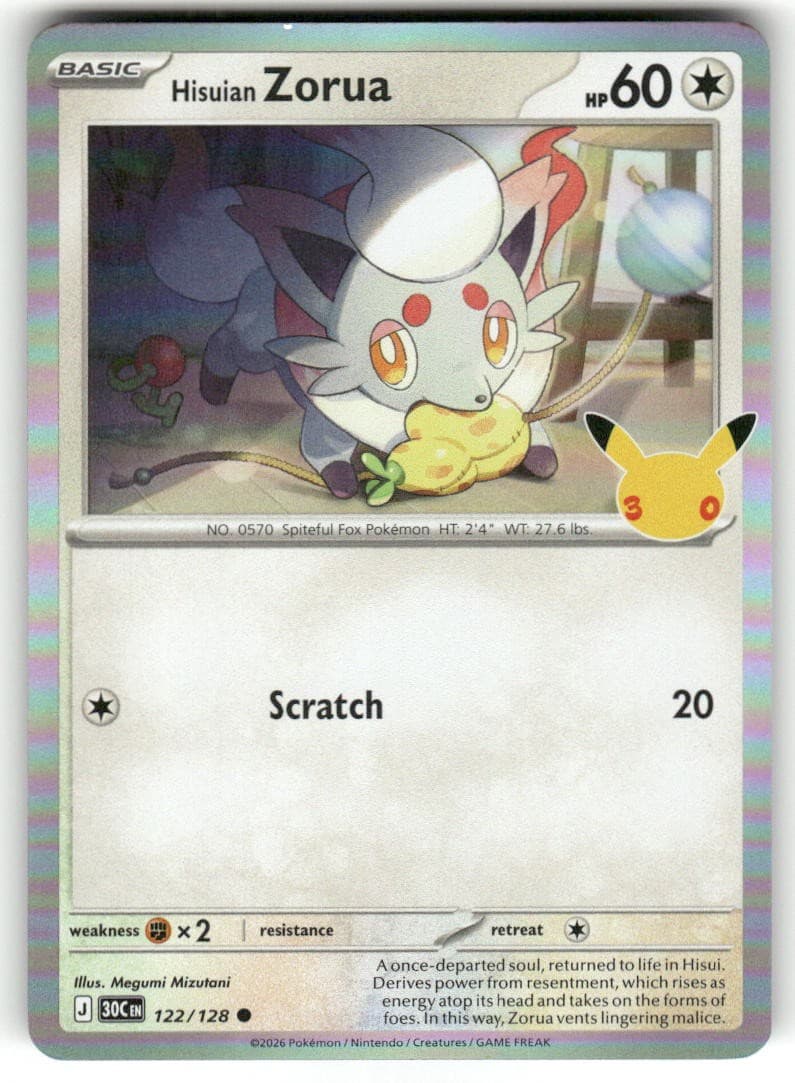Hisuian Zorua 122/128 Common ME: 30th Celebration Pokemon Holo Near Mint