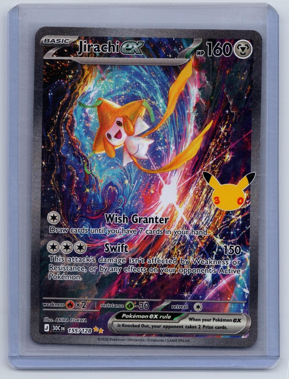 POKEMON JIRACHI EX 155/128 ME: 30TH CELEBRATION HOLO NM