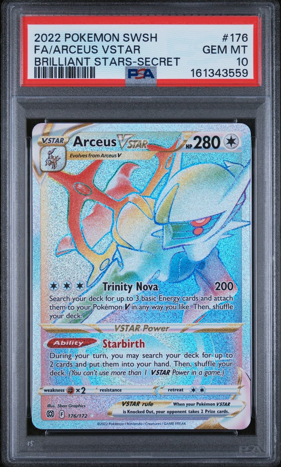 2022 POKEMON BRILLIANT STARS ARCEUS VSTAR #176/172 RAINBOW SECRET RARE PSA 10