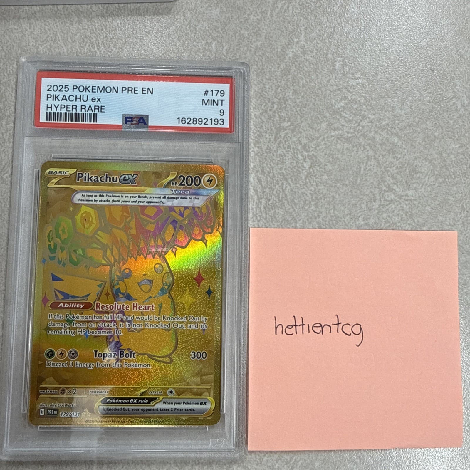 Pokemon 2025 Prismatic Evolutions Pikachu ex 179/131 Hyper Rare Holo PSA 9