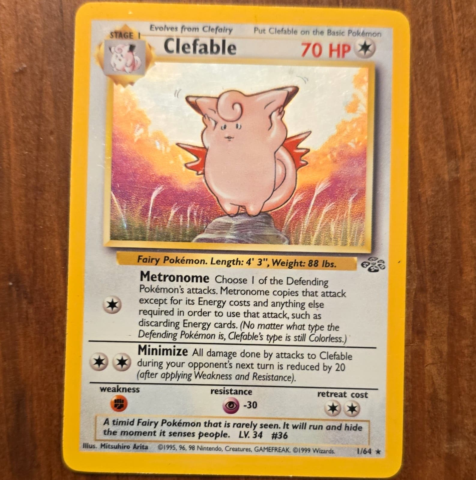 Wizards of the Coast Clefable 1/64 Jungle Holo Rare 70 HP English 1999