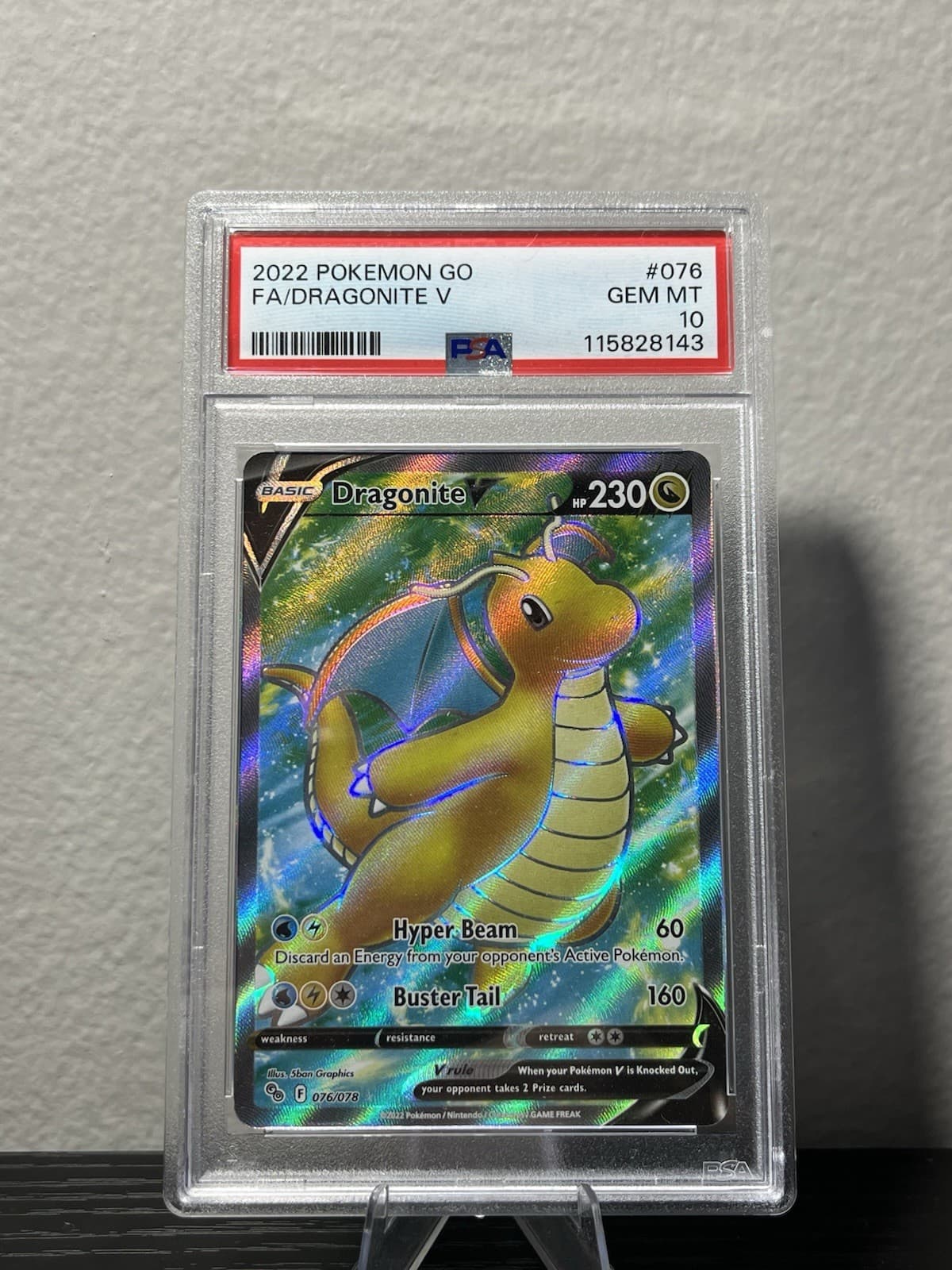 Pokemon TCG Dragonite V 076/078 GO Full Art Holo PSA 10